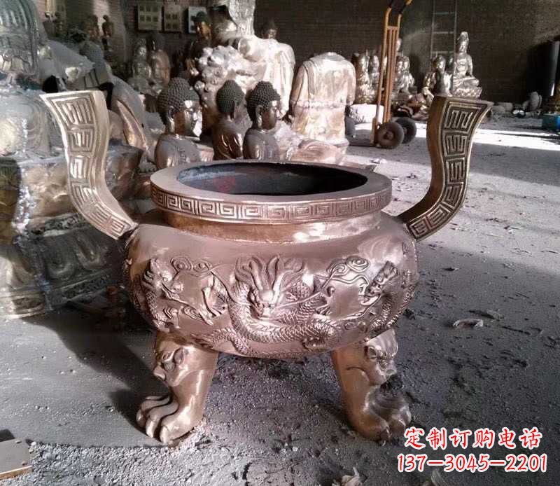 东营寺庙龙浮雕圆铜雕香炉