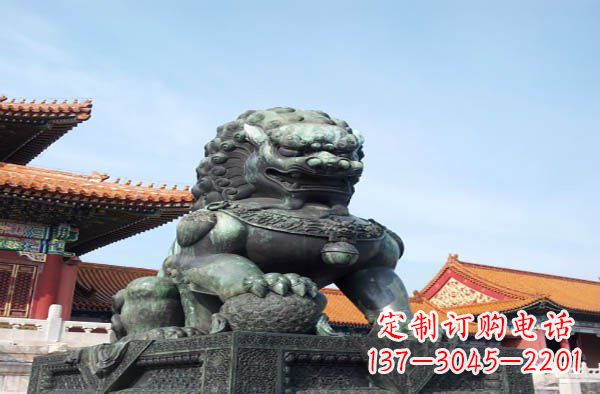 东营寺庙门口狮子铜雕