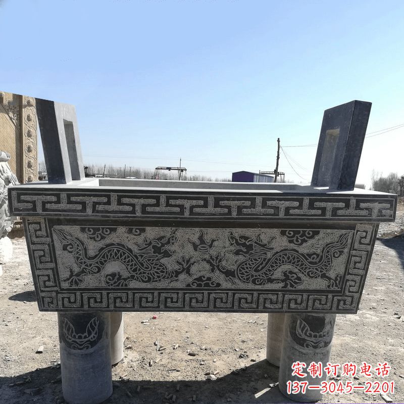 东营寺庙墓地祭祀四足方鼎,青石仿古石雕香炉