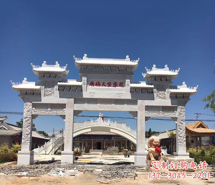 东营寺庙三门五楼石牌坊石雕_1