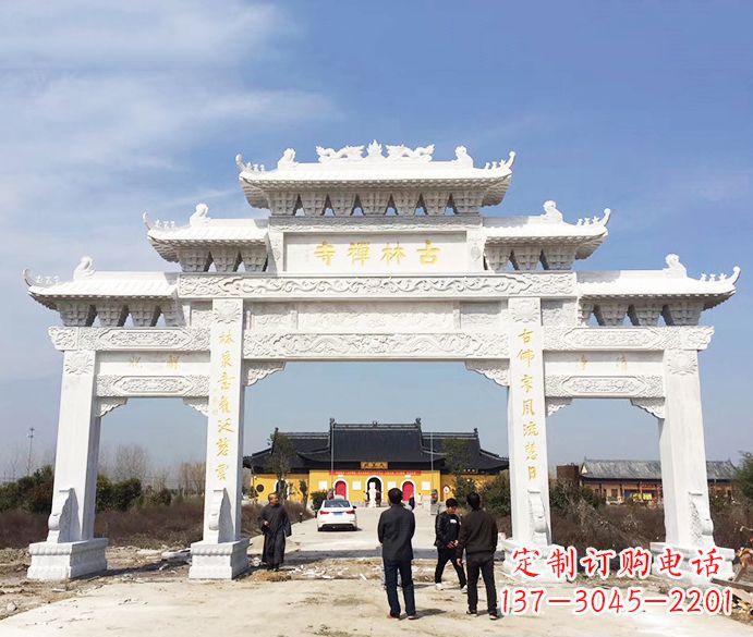 东营寺庙三门五楼石牌坊石雕_2