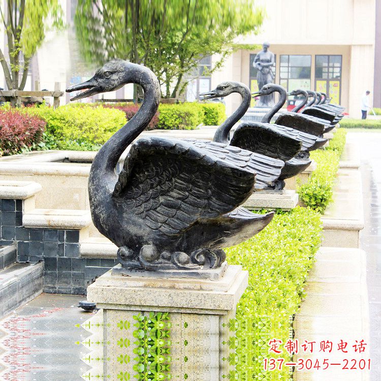 东营天鹅铜雕喷水喷泉-纯铜铸造公园水渠水景动物雕塑