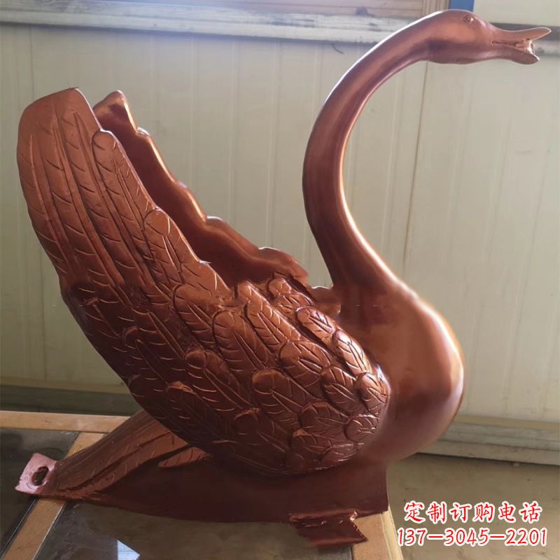 东营天鹅铜雕塑,喷泉吐水天鹅装饰摆件