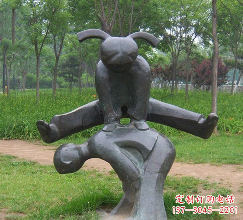 东营铜雕抽象跳山羊儿童