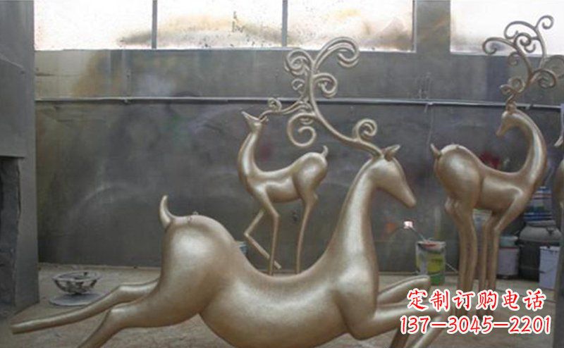 东营铜雕抽象树枝梅花鹿雕塑