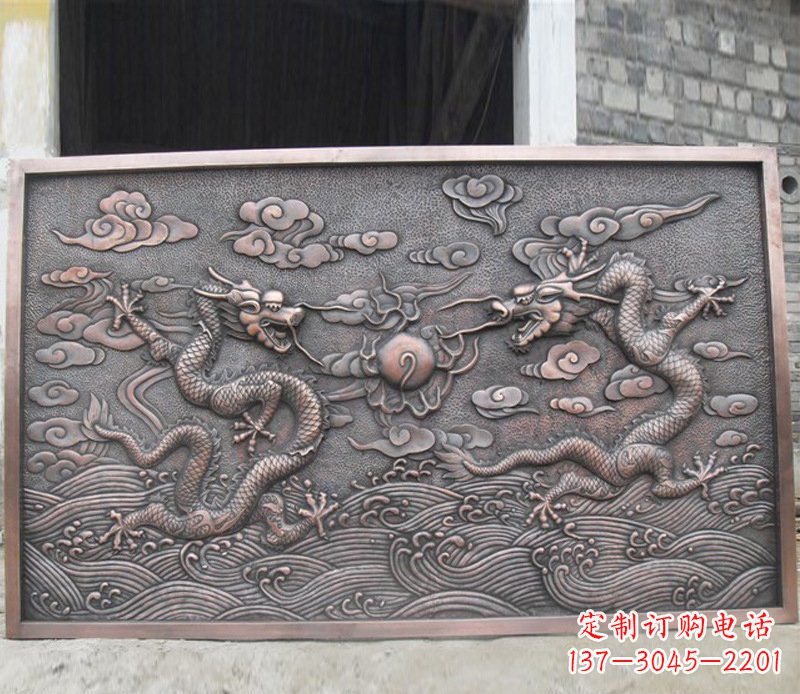 东营铜雕双龙壁画景观摆件