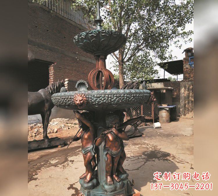 东营铜雕双层西方儿童喷泉