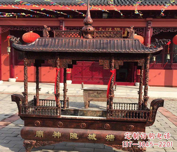 东营铜雕寺庙佛光普照香炉雕塑摆件