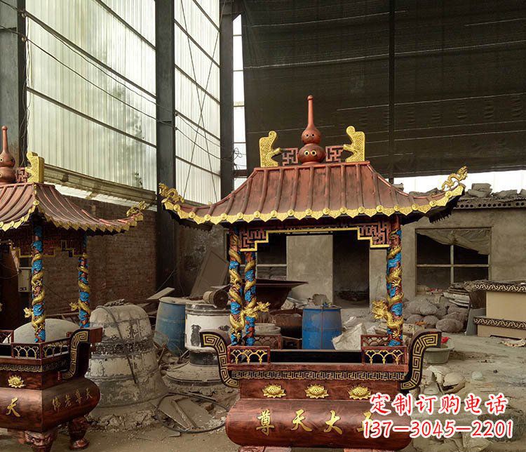东营铜雕小型寺庙香炉摆件