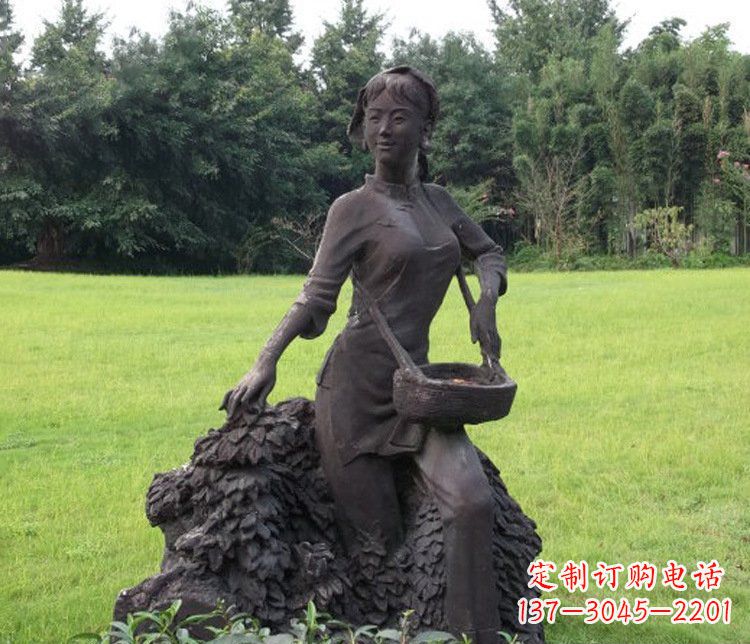 东营铜雕园林采茶女孩人物雕塑