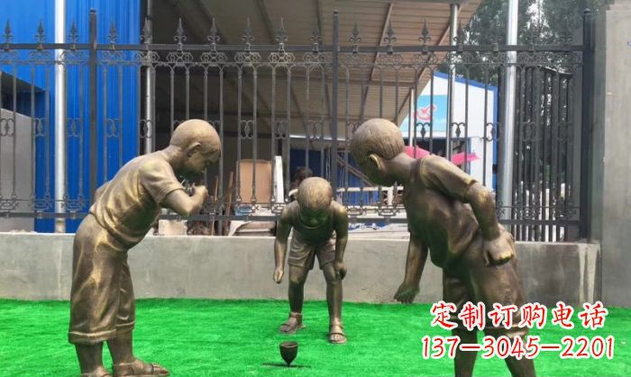 东营玩陀螺儿童铜雕
