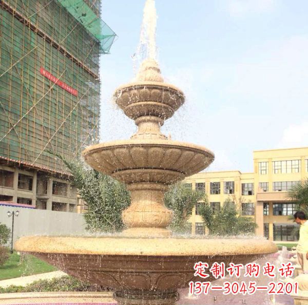 东营晚霞红大型多层喷泉石雕