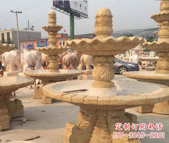 东营晚霞红多层大型石雕喷泉