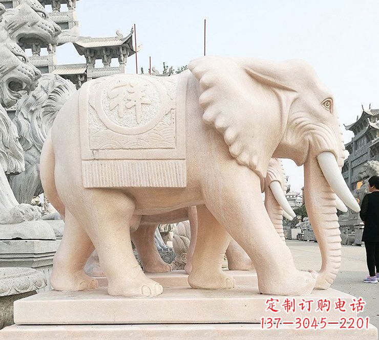 东营晚霞红吉祥如意大象石雕