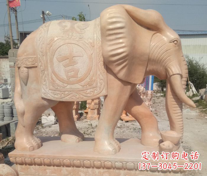 东营晚霞红吉祥如意门口大象石雕 (2)