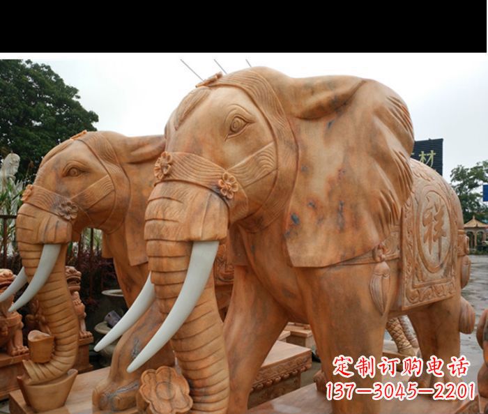 东营晚霞红吉祥如意门口镇宅招财大象石雕 (3)