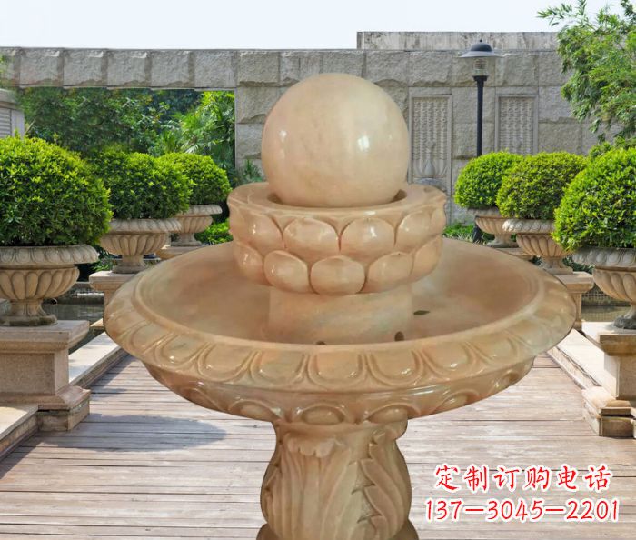 东营晚霞红双层风水球公园喷泉石雕 (2)