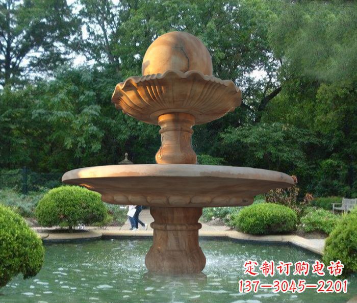 东营晚霞红双层风水球喷泉公园石雕