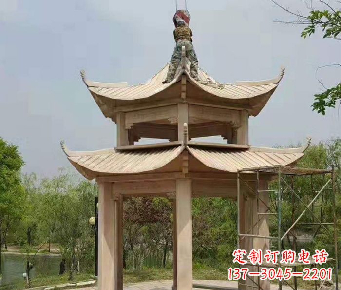 东营晚霞红双层凉亭石雕 (2)