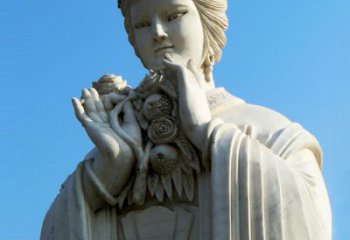 东营石榴之美——十二花神之五月石榴李氏汉白玉古代美女雕像