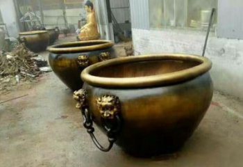 东营铜雕圆形荷花水缸雕塑 (2)