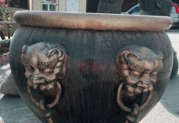 东营铜雕圆形荷花水缸雕塑 (6)
