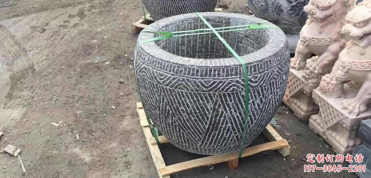 东营纹理石浮雕水缸