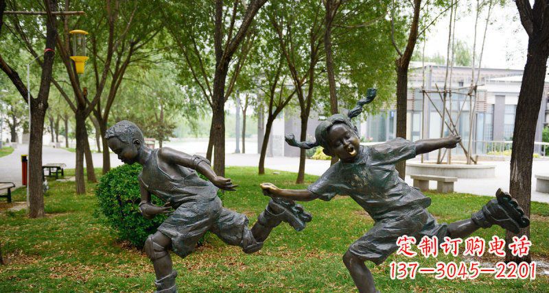 东营小孩人物玩轮滑铜雕