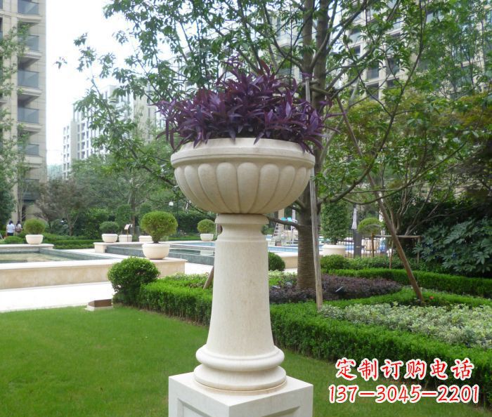 东营小区景观汉白玉花盆石雕 (2)