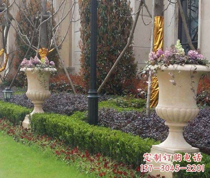 东营小区景观汉白玉花盆石雕