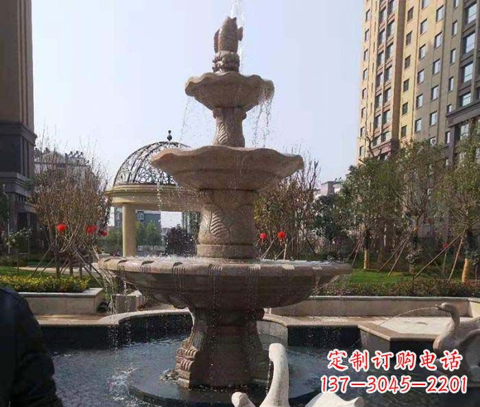 东营小区景观晚霞红鲤鱼石雕喷泉