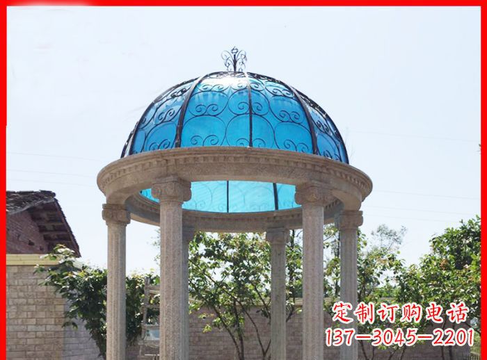 东营小区欧式圆顶凉亭石雕_2