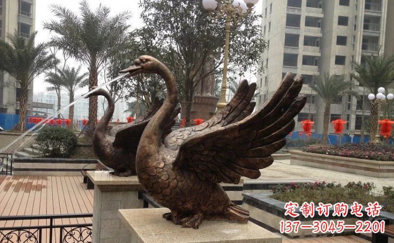 东营小区喷水天鹅动物铜雕