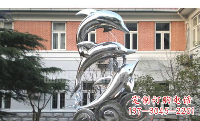 东营校园不锈钢海浪海豚雕塑