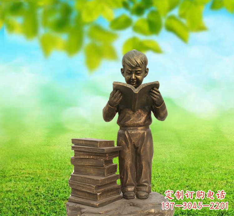 东营校园读书的小男孩铜雕