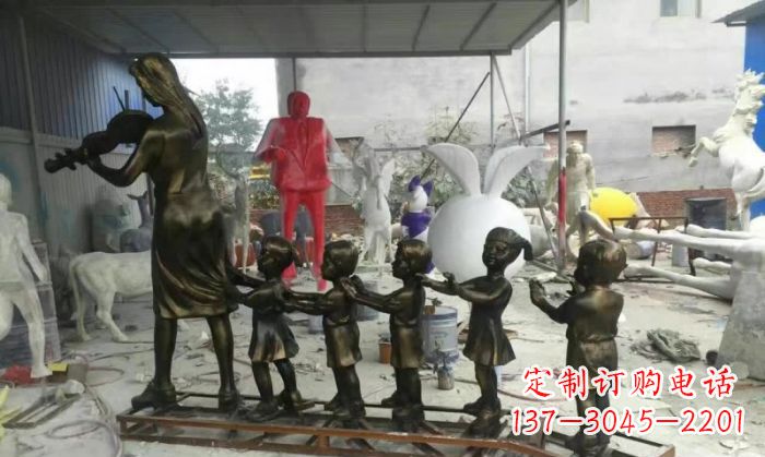 东营校园老师和儿童铜雕