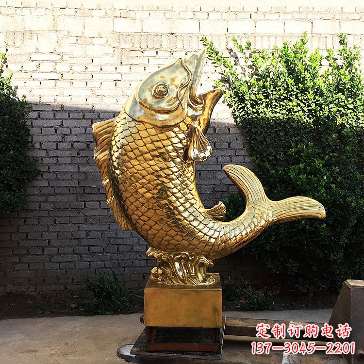 东营鱼跃景观铜雕-纯铜铸造企业商场动物雕塑摆件