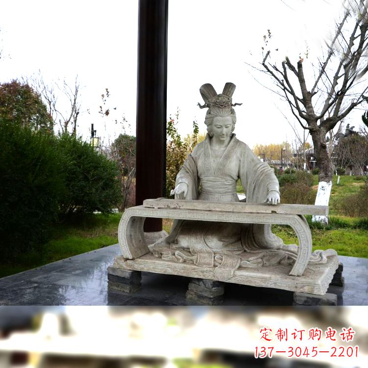 东营虞姬弹琴雕塑-公园古代人物著名美女情景雕塑