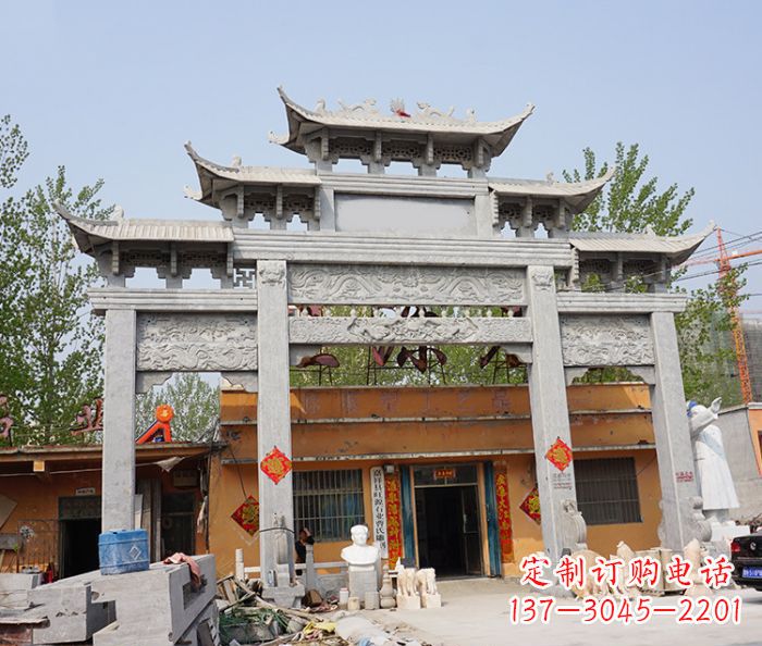东营园林仿古三门牌坊石雕 (5)