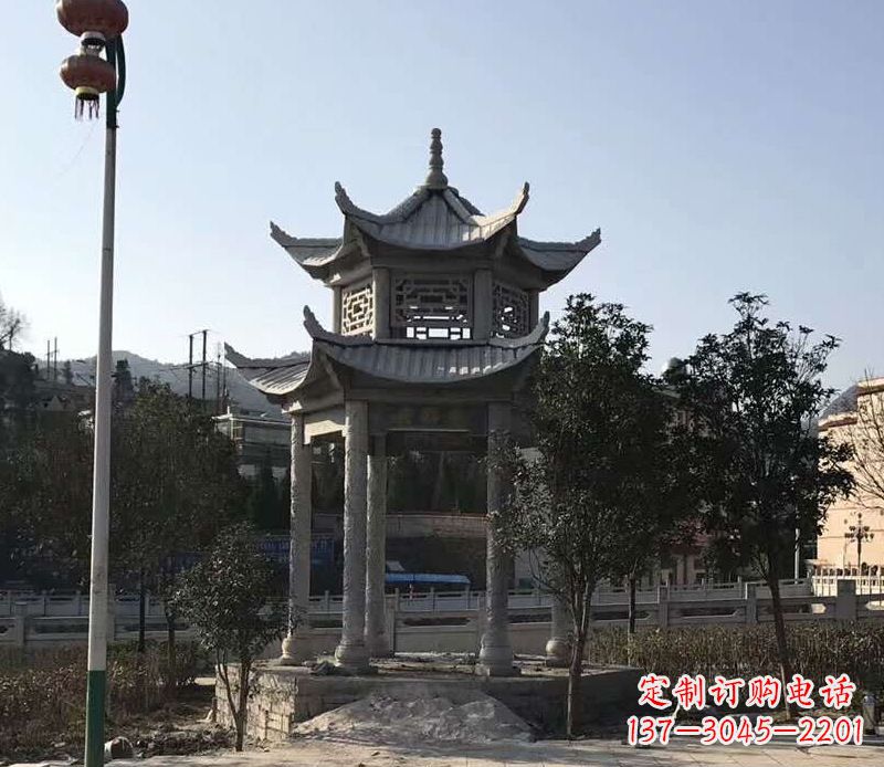 东营园林仿古双层石凉亭景观石雕 (4)
