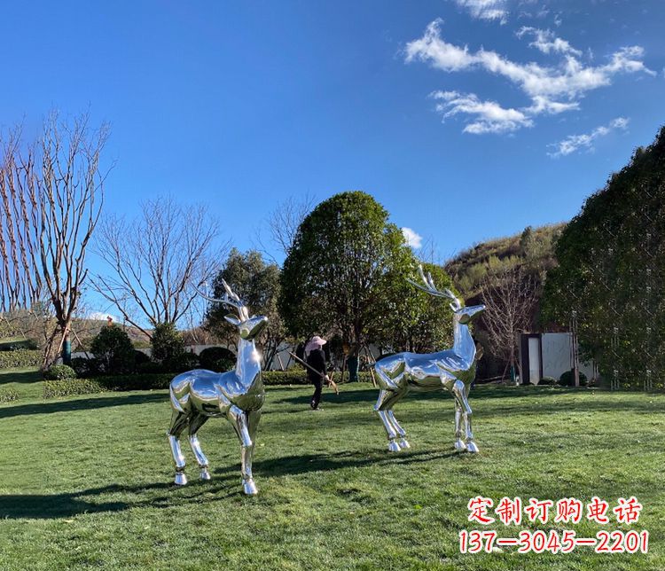 东营园林镜面不锈钢梅花鹿雕塑