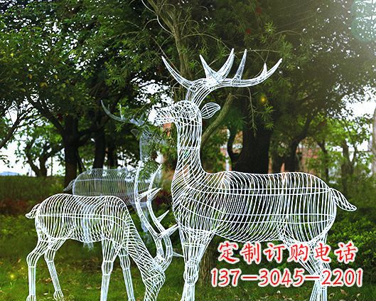 东营园林镂空梅花鹿不锈钢景观雕塑