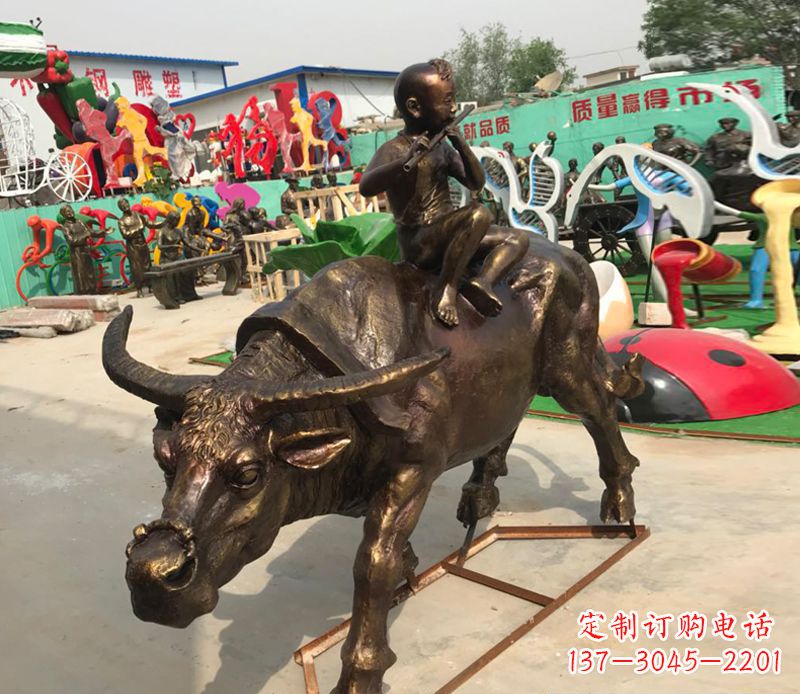 东营园林牧童骑牛铜雕塑