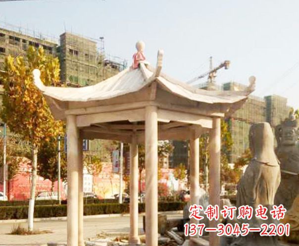 东营园林晚霞红单层凉亭景观石雕