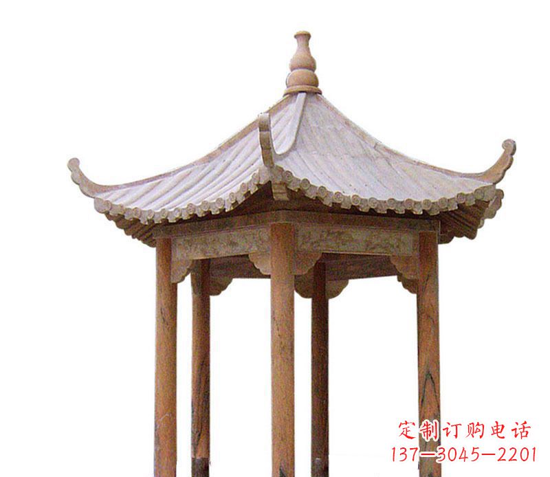 东营园林晚霞红六角石凉亭景观石雕 (2)