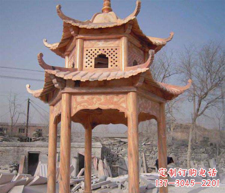东营园林晚霞红石凉亭景观石雕