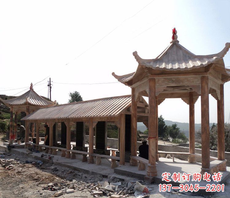 东营园林晚霞红长廊凉亭景观石雕