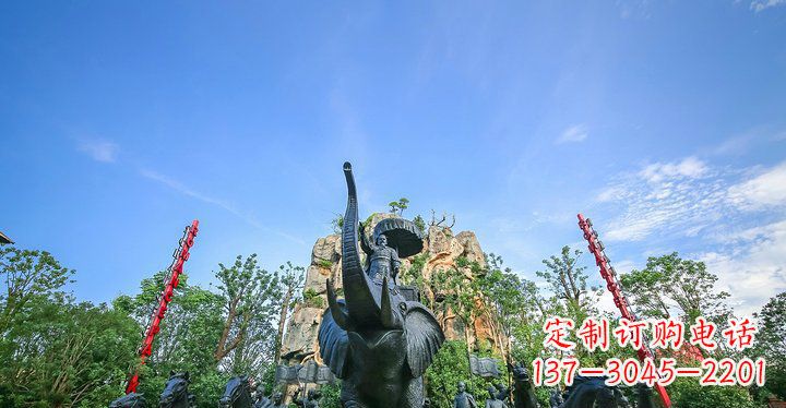 东营园林站在大象上出征的将军人物小品铜雕