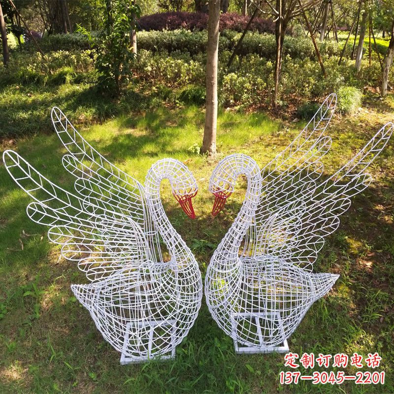 东营展翅天鹅公园绿地铁艺动物摆件