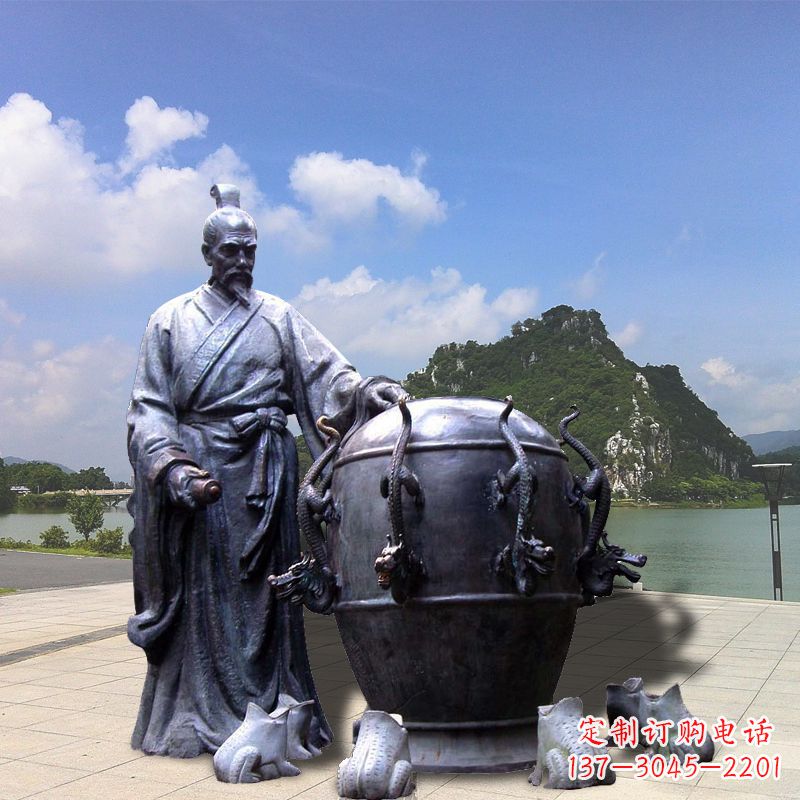 东营张衡地动仪地震仪雕塑-玻璃钢仿铜历史名人情景雕塑